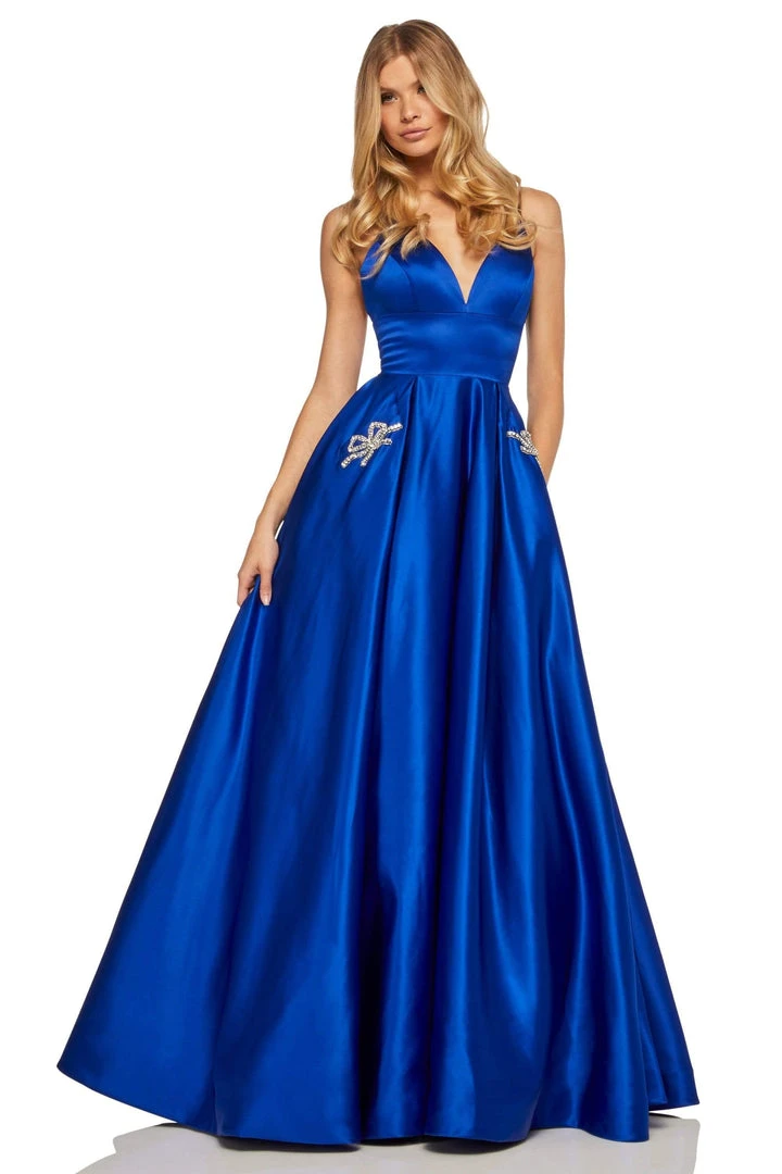 Sherri Hill - 52629 Satin Deep V- Neckline A Line Dress 11 Sherri Hill - 52629 Satin Deep V- Neckline A Line Dress