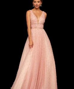 Sherri Hill - 52640 Glitter Chiffon Deep V-neck A-line Dress