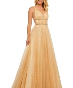 Sherri Hill - 52640 Glitter Chiffon Deep V-neck A-line Dress