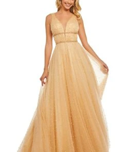 Sherri Hill - 52640 Glitter Chiffon Deep V-neck A-line Dress