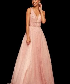 Sherri Hill - 52640 Glitter Chiffon Deep V-neck A-line Dress