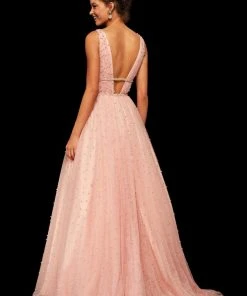 Sherri Hill - 52640 Glitter Chiffon Deep V-neck A-line Dress