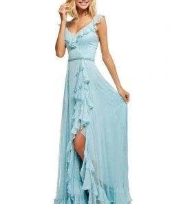 Sherri Hill - 52643 Ruffles Accent V-Neck Chiffon Dress With Hi-Lo Hem