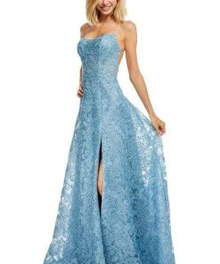 Sherri Hill - 52646 Metallic Lace A-Line Dress With Slit