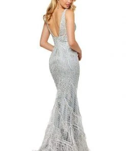 Sherri Hill - 52649 Sequined Deep V-neck Trumpet Dress