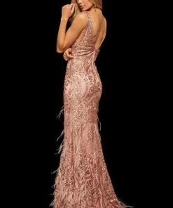 Sherri Hill - 52649 Sequined Deep V-neck Trumpet Dress