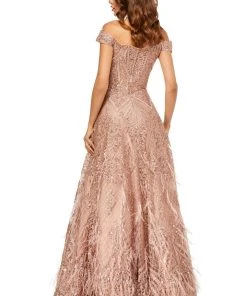 Sherri Hill - 52650 Cap Sleeve Off Shoulder Feather-Fringed Dress