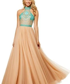 Sherri Hill - 52662 Embroidered Halter Neck Long Gown