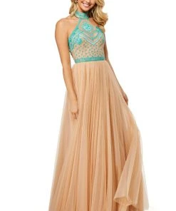 Sherri Hill - 52662 Embroidered Halter Neck Long Gown