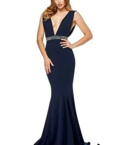 Sherri Hill - 52680 Plunging V-Neck Scuba Mermaid Dress