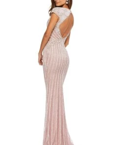 Sherri Hill - 52685 Beaded Deep V-neck Sheath Dress With Train
