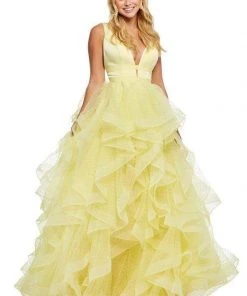 Sherri Hill - 52691 Ruffled Plunging V-Neck Empire Ballgown