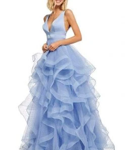 Sherri Hill - 52691 Ruffled Plunging V-Neck Empire Ballgown