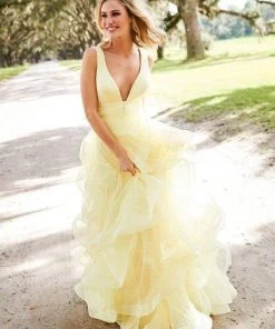 Sherri Hill - 52691 Ruffled Plunging V-Neck Empire Ballgown