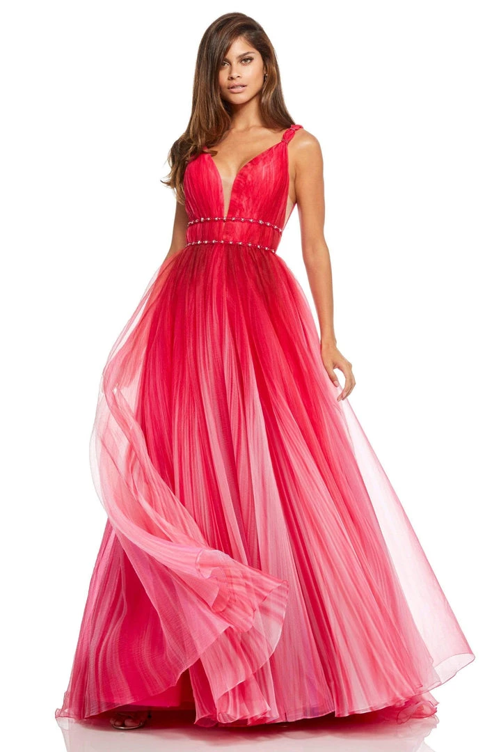 Sherri Hill - 52692 Deep V-neck Ombre Tulle Ballgown 3 Sherri Hill - 52692 Deep V-neck Ombre Tulle Ballgown