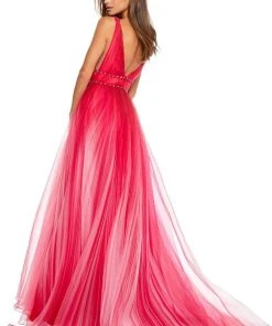 Sherri Hill - 52692 Deep V-neck Ombre Tulle Ballgown 5 Sherri Hill - 52692 Deep V-neck Ombre Tulle Ballgown