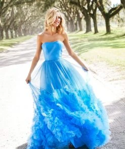 Sherri Hill - 52693 Strapless Ruffle Fringed Tulle Ball Gown