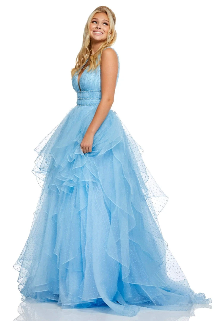 Sherri Hill - 52710 Jewel Crusted Waist Tiered Ballgown 5 Sherri Hill - 52710 Jewel Crusted Waist Tiered Ballgown