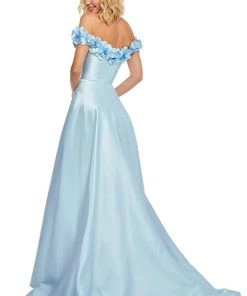 Sherri Hill - 52712 Floral Applique Off-Shoulder Mikado A-line Gown