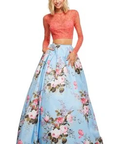 Sherri Hill - 52717 Two Piece Beaded And Floral Print Mikado Ballgown