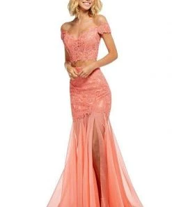 Sherri Hill - 52719 Two Piece Lace Off-Shoulder Chiffon Trumpet Dress