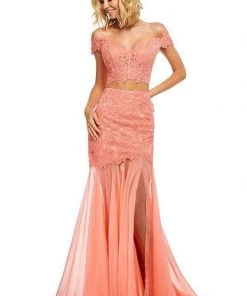 Sherri Hill - 52719 Two Piece Lace Off-Shoulder Chiffon Trumpet Dress