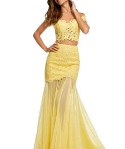 Sherri Hill - 52719 Two Piece Lace Off-Shoulder Chiffon Trumpet Dress