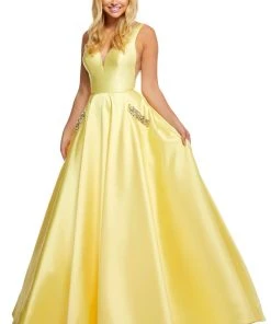 Sherri Hill - 52726 V-Neck Beaded Mikado Long Dress