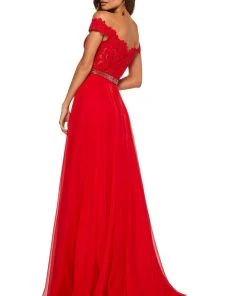 Sherri Hill - 52729 Lace Off The Shoulder Chiffon A-line Dress