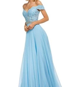 Sherri Hill - 52729 Lace Off The Shoulder Chiffon A-line Dress