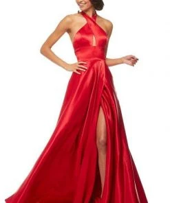 Sherri Hill - 52745 Cross Halter Charmeuse A-line Gown 9 Sherri Hill - 52745 Cross Halter Charmeuse A-line Gown