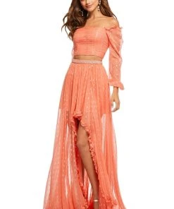Sherri Hill - 52756 Off The Shoulder Two Piece Dress With High-Low Hem