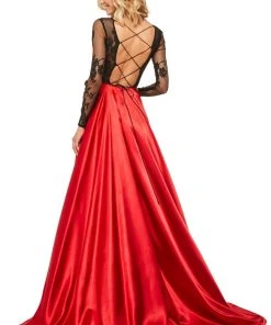 Sherri Hill - 52765 Lace Long Sleeve Bateau Charmeuse A-line Dress