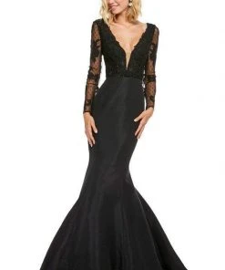 Sherri Hill - 52766 Lace Deep V-neck Mermaid Dress With Train