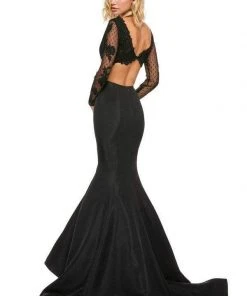 Sherri Hill - 52766 Lace Deep V-neck Mermaid Dress With Train 5 Sherri Hill - 52766 Lace Deep V-neck Mermaid Dress With Train