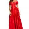 Sherri Hill - 52769 Surplice Foldover Off Shoulder Satin Gown 1 Sherri Hill - 52769 Surplice Foldover Off Shoulder Satin Gown