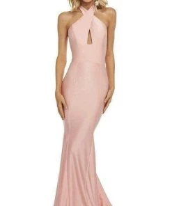 Sherri Hill - 52784 Satin Cross Halter Mermaid Dress With Train