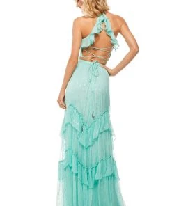 Sherri Hill - 52798 Ruffle Detailed Halter Neck Two Piece Long Dress