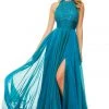 Sherri Hill - 52817 Lace Appliqued High Slit Chiffon Gown 2 Sherri Hill - 52817 Lace Appliqued High Slit Chiffon Gown