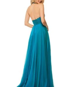 Sherri Hill - 52817 Lace Appliqued High Slit Chiffon Gown 5 Sherri Hill - 52817 Lace Appliqued High Slit Chiffon Gown