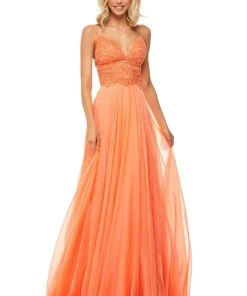 Sherri Hill - 52818 Long Appliqued Illusion Midriff Chiffon Dress