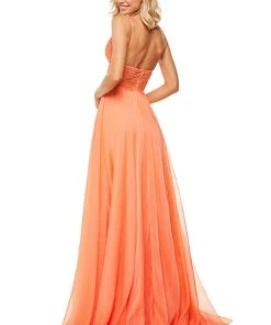 Sherri Hill - 52818 Long Appliqued Illusion Midriff Chiffon Dress