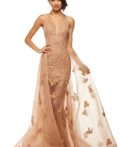 Sherri Hill - 52819 Plunging V- Neckline Lace Appliqued Dress