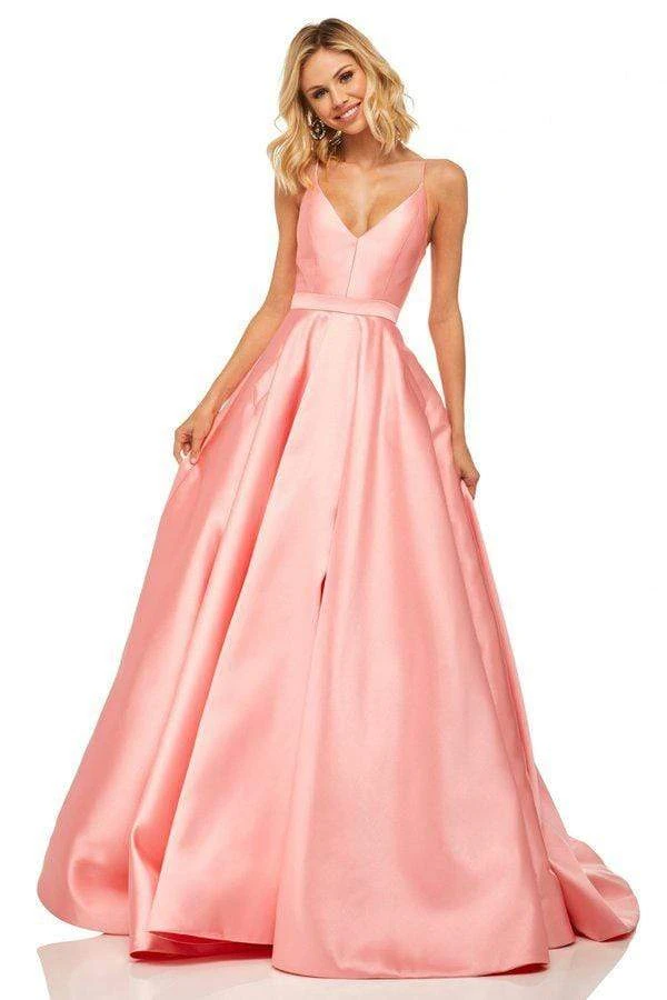 Sherri Hill - 52821 Satin Lace-Up Back V- Neckline A Line Dress 3 Sherri Hill - 52821 Satin Lace-Up Back V- Neckline A Line Dress