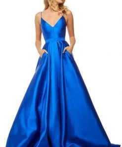 Sherri Hill - 52821 Satin Lace-Up Back V- Neckline A Line Dress 10 Sherri Hill - 52821 Satin Lace-Up Back V- Neckline A Line Dress