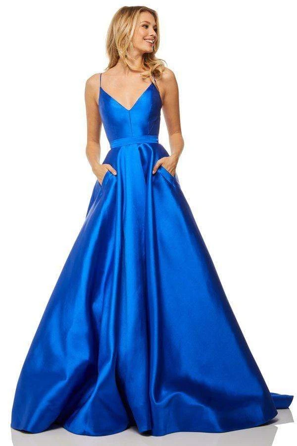 Sherri Hill - 52821 Satin Lace-Up Back V- Neckline A Line Dress 6 Sherri Hill - 52821 Satin Lace-Up Back V- Neckline A Line Dress