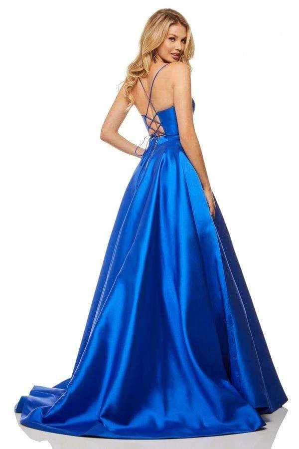 Sherri Hill - 52821 Satin Lace-Up Back V- Neckline A Line Dress 7 Sherri Hill - 52821 Satin Lace-Up Back V- Neckline A Line Dress