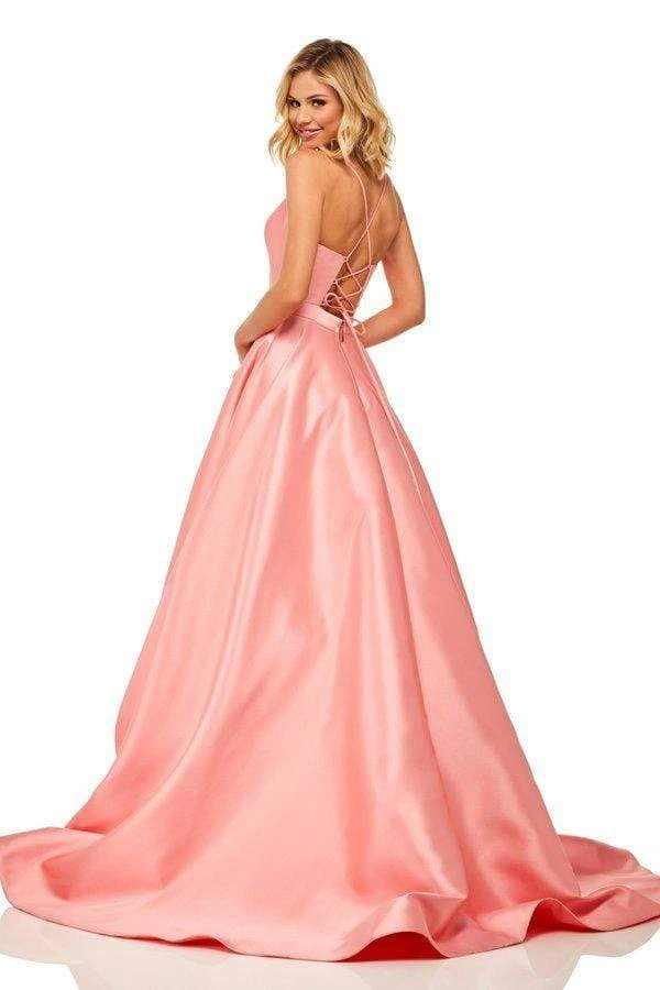 Sherri Hill - 52821 Satin Lace-Up Back V- Neckline A Line Dress 4 Sherri Hill - 52821 Satin Lace-Up Back V- Neckline A Line Dress