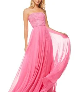 Sherri Hill - 52822 Strapless Chiffon A-Line Gown With Lace Appliques