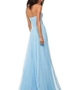 Sherri Hill - 52822 Strapless Chiffon A-Line Gown With Lace Appliques